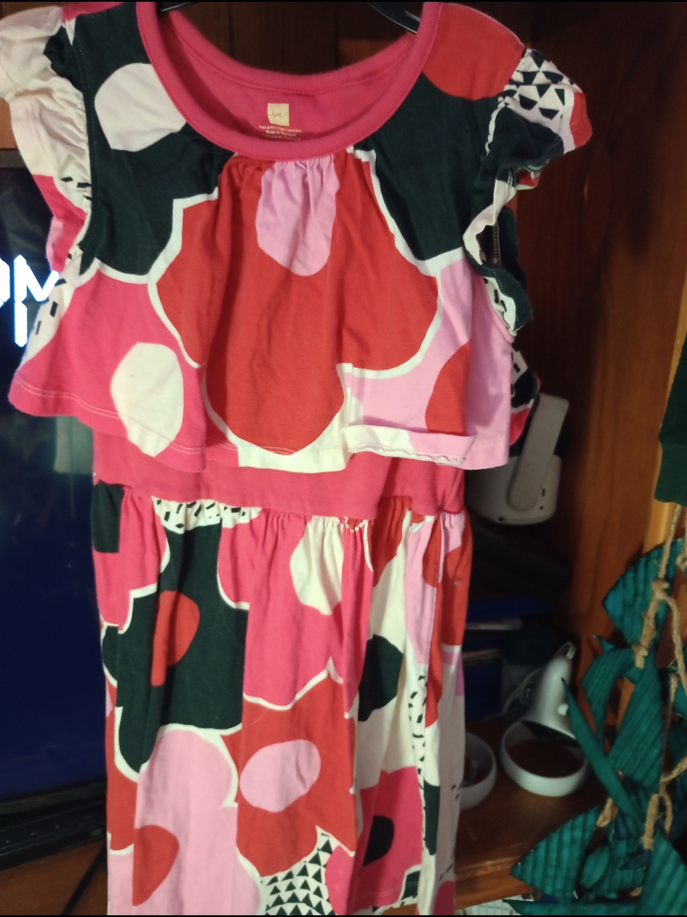 Tea Collection Pink & Red Floral Layered Casual Dress